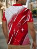 [Printed Design - Not Textured] Men's Fashion Trend Casual Polo Shirt, Men's Streetwear Brand Star Print Short Sleeve Polo with Red and White Color