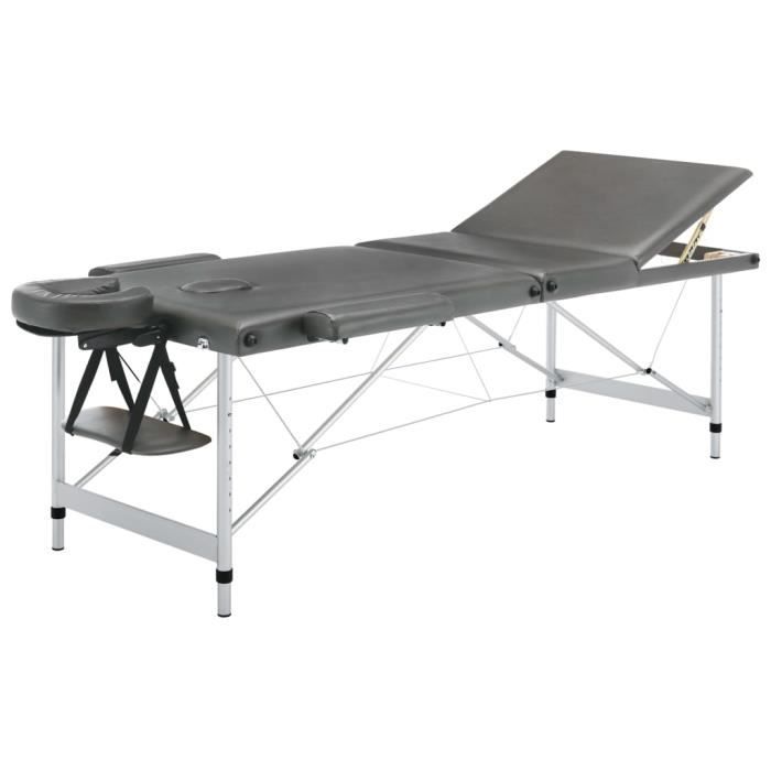 VidaXL Table de massage 3 zones Cadre en aluminium Anthracite 186x68cm