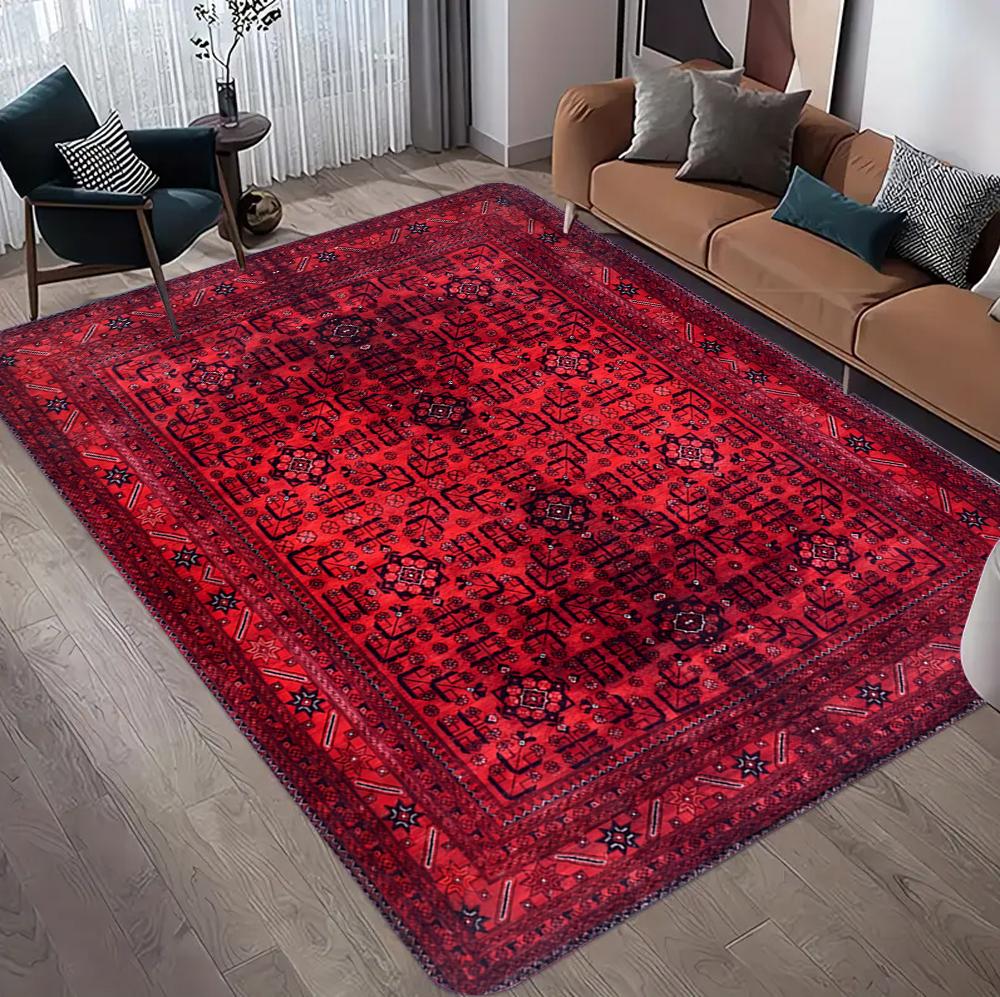 Red Tribal Pattern Rug Non Slip Soft Easy Clean Mat for Living Room Classic Decor Perfect for Traditional Spaces   Bedroom Decor
