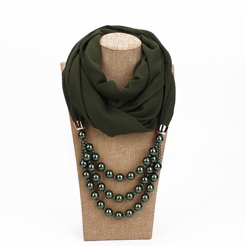 Elegant Chiffon Scarf Necklace with Double Layer Pearl Beads – Classic Women’s Fashion Accessory for Everyday & Formal Wear