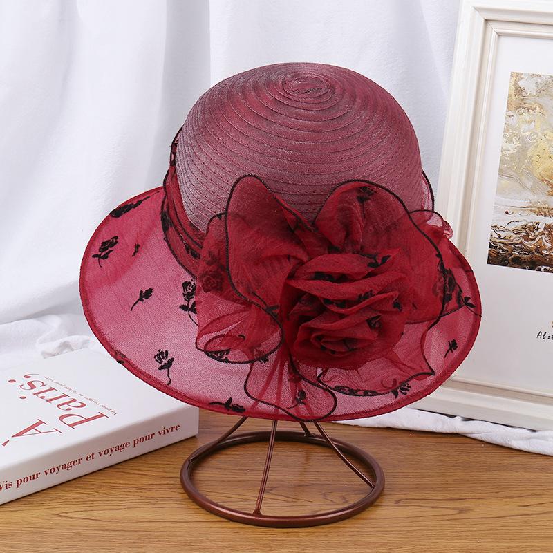 Summer women's organza flower pot hat outdoor UV protection sun hat British retro sun protection shade cool hat