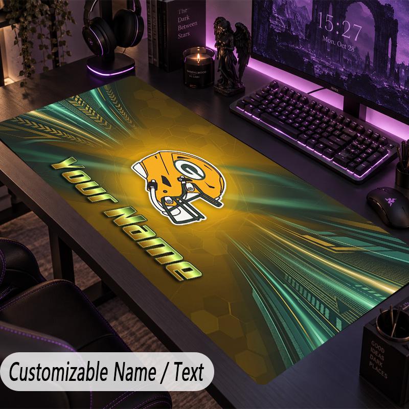 Large Mouse PadGreen Bay Packers Custom Name Text Personalized Desk Mat Non Slip Gaming Pad