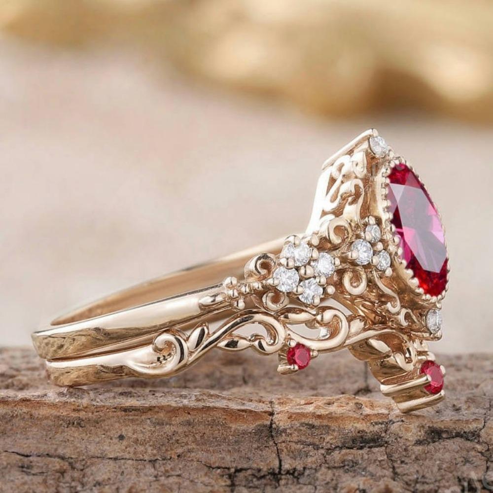 Luxuriöser Neuer Ins Damenring, Rhombus Spitze Retro Hofstil Zirkonring