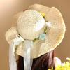 Flower Bow Straw Hat Women's Summer Seaside Beach Vacation Wind Hat Travel Photo Big Brim Sun Hat