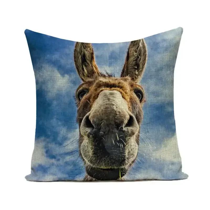 Throw Pillows Cases Watercolor Donkey Cute Animal Face Cushion Cover 45x45cm Home Living Room Decoration Linen Pillowcover Decor