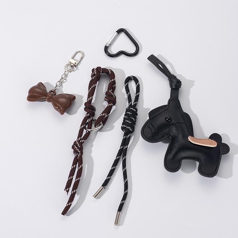 Yogodlns New Brown Bow Woven Lanyard Bag Pendant Versatile PU Leather Pony Fashion Bag Accessories Spare Parts for Bags
