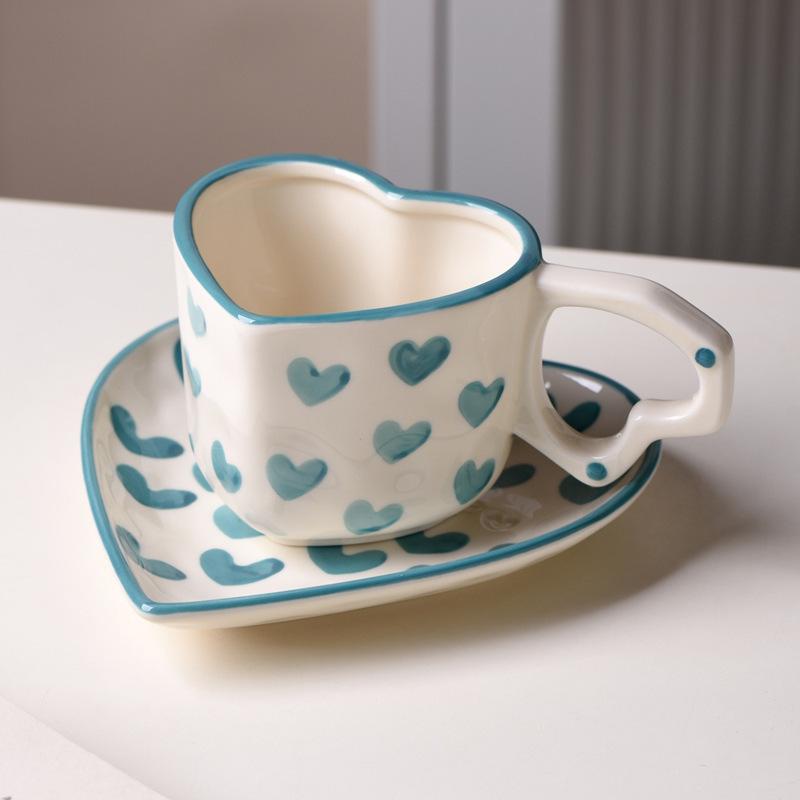 

Hand painted Love Mug Creative Heart shaped Handle Water Cup Cute Ceramic Milk Coffee Cup 300-350ml