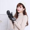 New Winter Women's Warm Touch Screen Leather Gloves Cycling Electric Car Hairball Pu Leather Thickened Velvet Gloves
