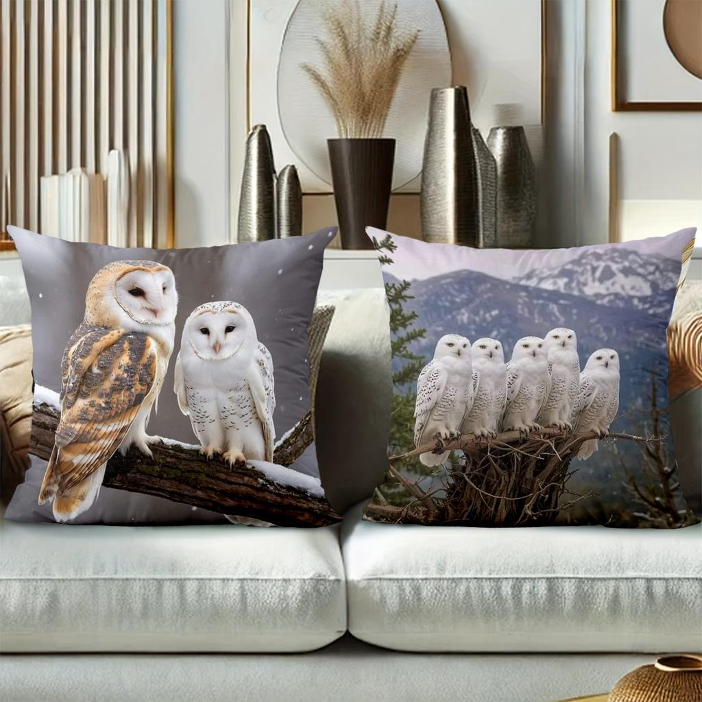 Barn Owl Decorative Pillows With Nest And Mountain Scenes Polyester Pillowcase, Sofa Decorative Cushion Cov Headboard Pillow