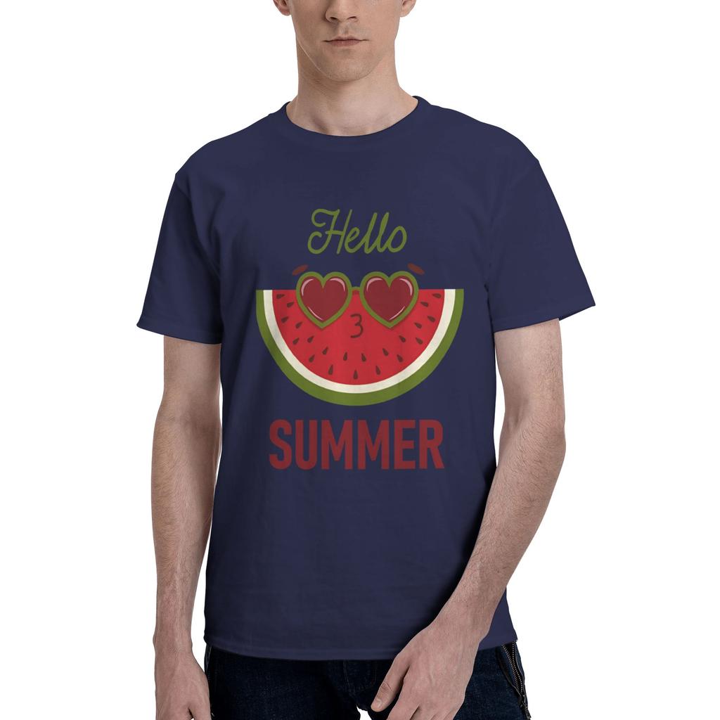 Funny slice with sunglasses Mens Watermelon print Hipster Tees Short Sleeve Round Neck Pure Cotton New Arrival Tops TShirt