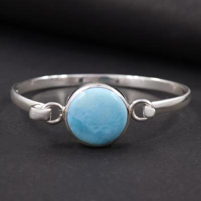 Natural Larimar Gemstone Bangle Bracelet, 925 Sterling Silver, Gift For Her, Handmade Designer Jewelry, Christmas Gift