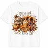 Just a Girl Who Loves Fall Shirt Cozy Autumn Pumpkin Graphic Tee
