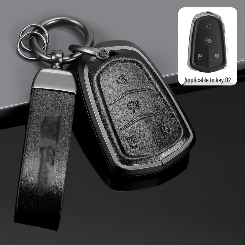 Genuine Leather Key Case for Cadillac XT5, CT5, XTS Key Fob - Unisex Design with Buckle