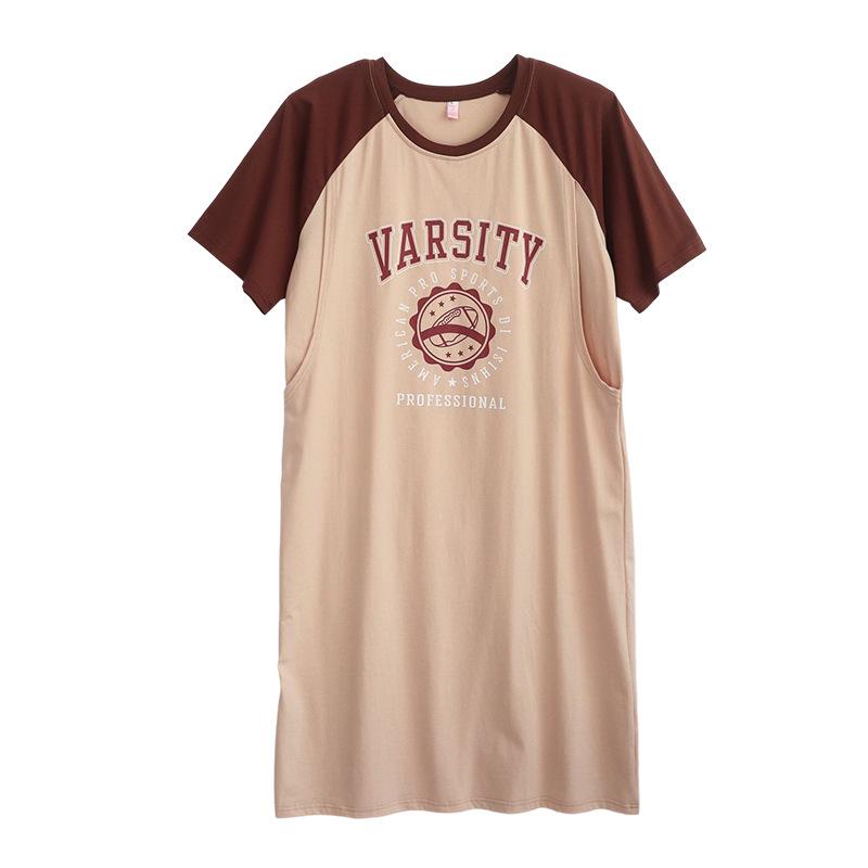 Summer Maternity & Nursing Dress: Short Sleeve Cotton Nightgown for Postpartum Moms