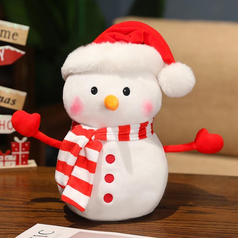 1Pc 25Cm Lovely Christmas Snowman Plush Toys Kawaii Snowman Wears Santa'S Hat Scarf Loose Coat Doll For Xmas Party Decor Gift