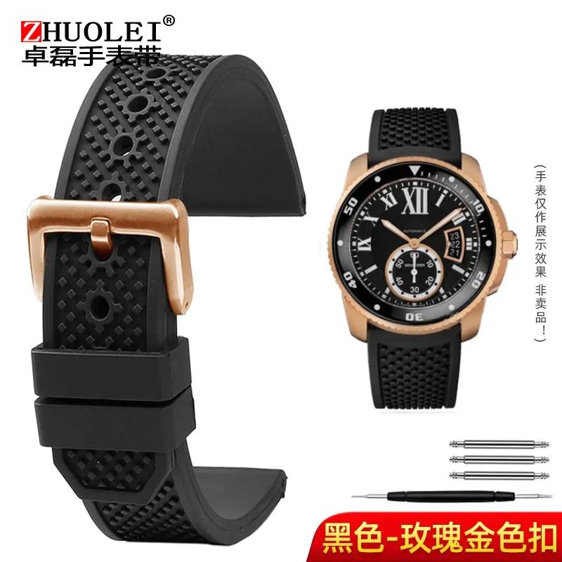For Cartier Calibre London Tank Strap W7100056/WSCA0006W7100037/W7100041/7100015 Man Fluoro Rubber Silicone Watchband 23mm 24mm