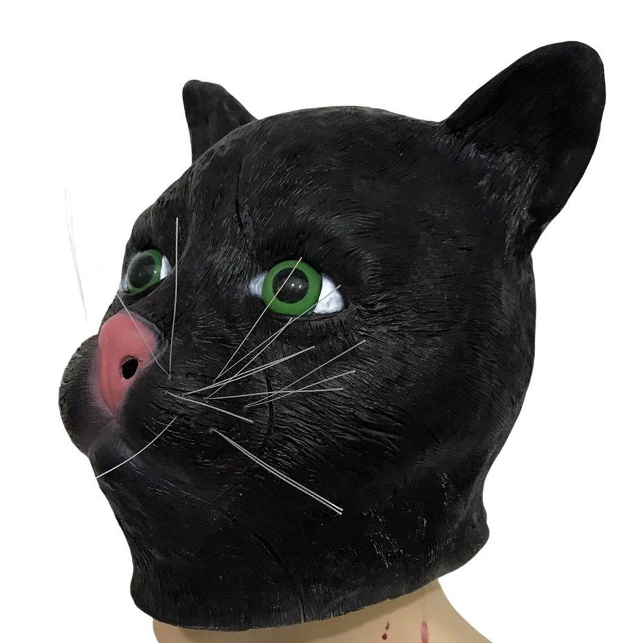 Black Cat Mask Halloween Carnival Latex Flower Cat Hood Mask Cat Head Mask Cute Cat Dress Up Headgear