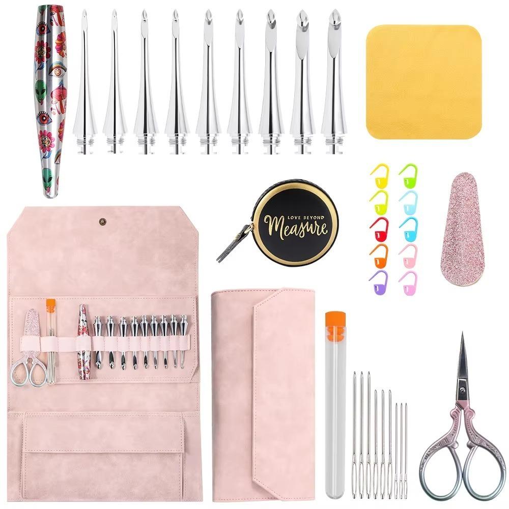 

34 PCS Aluminum Circular Knitting Needle Interchangeable Crochet Accessories Home рожевий