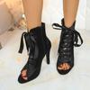 Fashion New Style Popular Satin Purple Round Peep Toe Women Boots Jazz Dance High Heels Sandals Solid Fashion Boots Summer Sexy Shoes