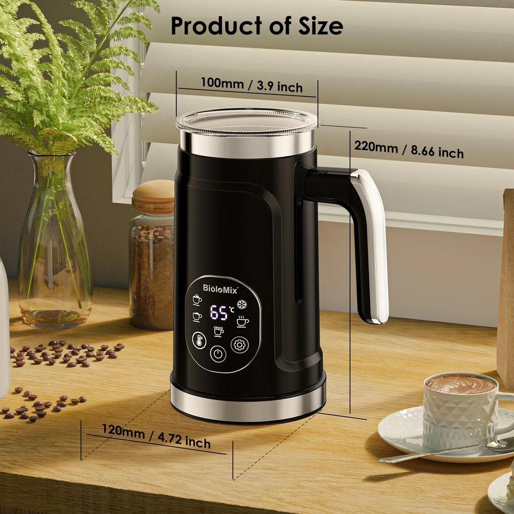 Electric 5 in 1 mixer with upgraded touch screen LED display - Hot and cold milk frother thermos for lattes