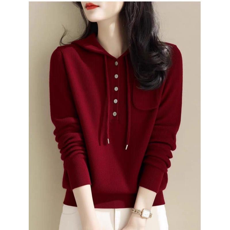Women's Versatile Hooded Knit Sweater - Slimming & Age-Reducing for Autumn/Winter 2026