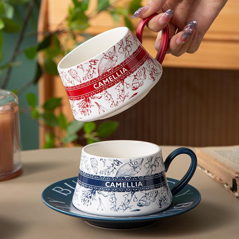 Chinese Style Ceramic Coffee Cup Saucer Set Household Drinking Cup Afternoon Tea Tableware Niche Latte Cup High Looking Girls