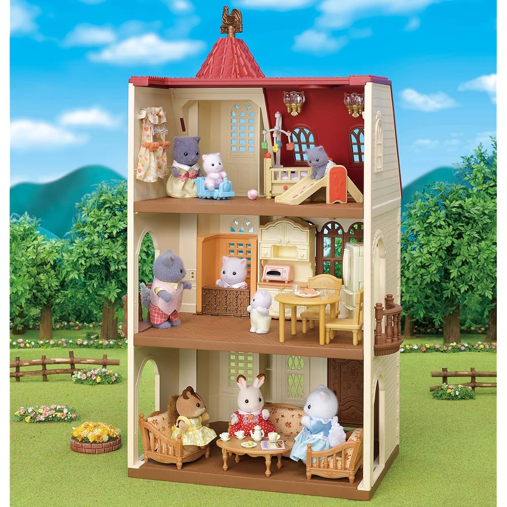 EPOCH Sylvanian Families House with Red Roof and Elevator Playset