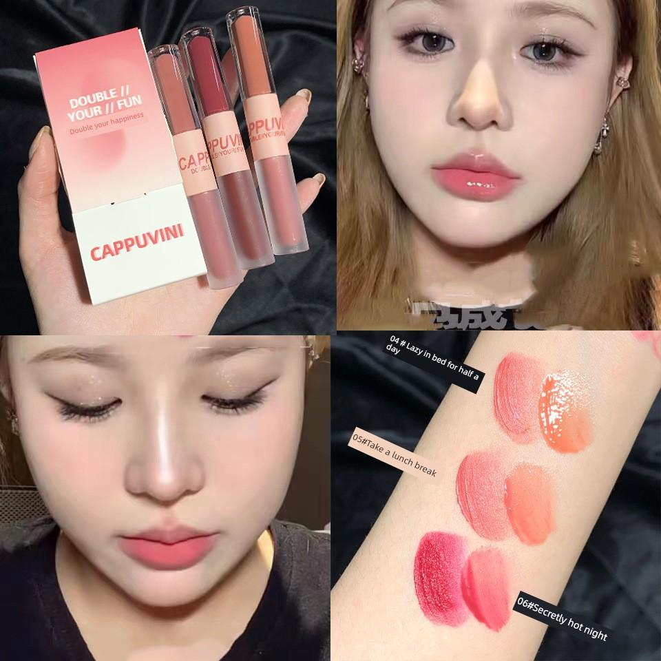 Authentic French Double-Ended Lip Gloss Lipstick for Women, Long-Lasting, Non-Fading, Non-Stick, Mirror-Like, Transparent, Plump Lips