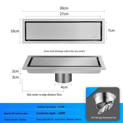 MDNG Rectangular Invisible Bathroom Floor Drain