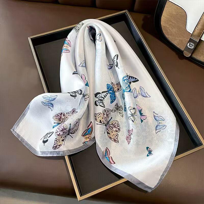 2026 Novo Lenço 100% Seda Pura Feminino Pescoço Cabelo Foulard Bandana Quadrado Pequeno Headband Hijab Estampado Poncho Lenços Pashmina