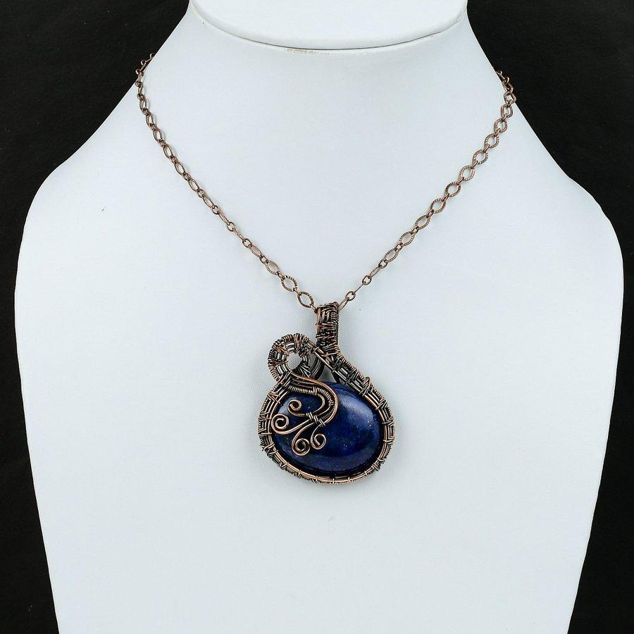 Lapis Lazuli Handmade Copper Wire Wrap Jewelry Pendant 2.21" Q8e66