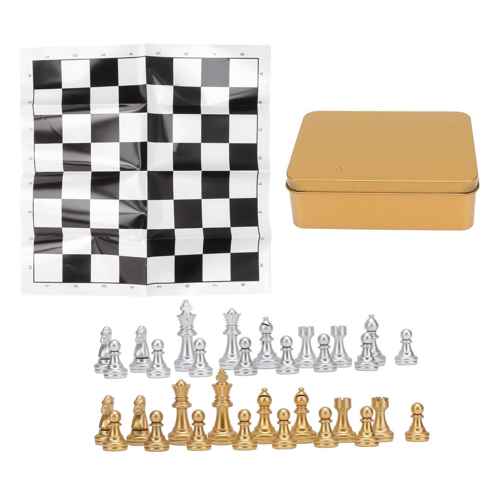 International Chess Set Wearproof International Chess Pieces Board Set with Storage Iron Box for