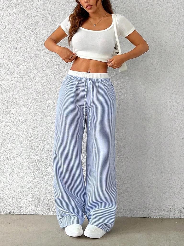 Pantalones Casuales Sueltos de Pierna Ancha a Rayas y Cuadros para Mujer 2025