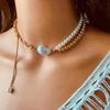 Vintage Gold Color Beads Long Tassel Pendant Necklace for Women Creative Imitation Pearl Double-Layer Clavicle Chain Zircon