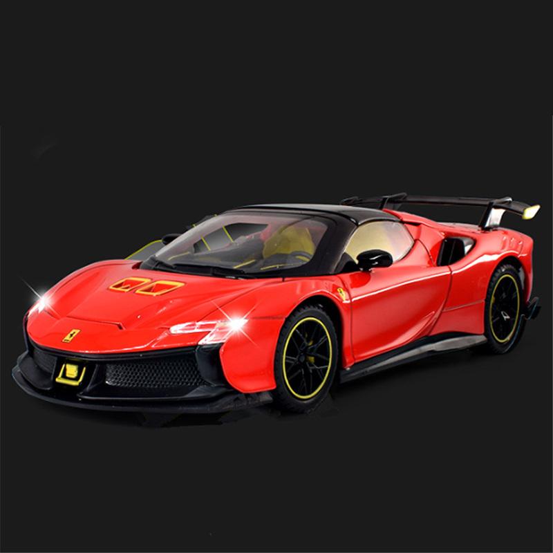 1/24 Ferrari SF90XX SF90 Alloy Sports Car Model Diecasts Metal Racing Super Vehicles Car Model Simulation Sound Light Childrens Toy Gift
