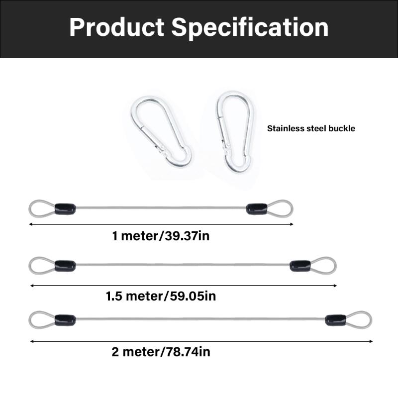 4Pieces Stainless Steel Locking Cables with Double Hook Design Wire Rope for Outdoor Furniture Bikes Motorcycles Garden