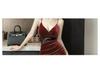 Velvet Spicy Girl Deep V Low-Cut Camisole Dress with Chest Pads - Irregular Hem, Waist-Cinching, Slim-Fit, Hip-Hugging Design