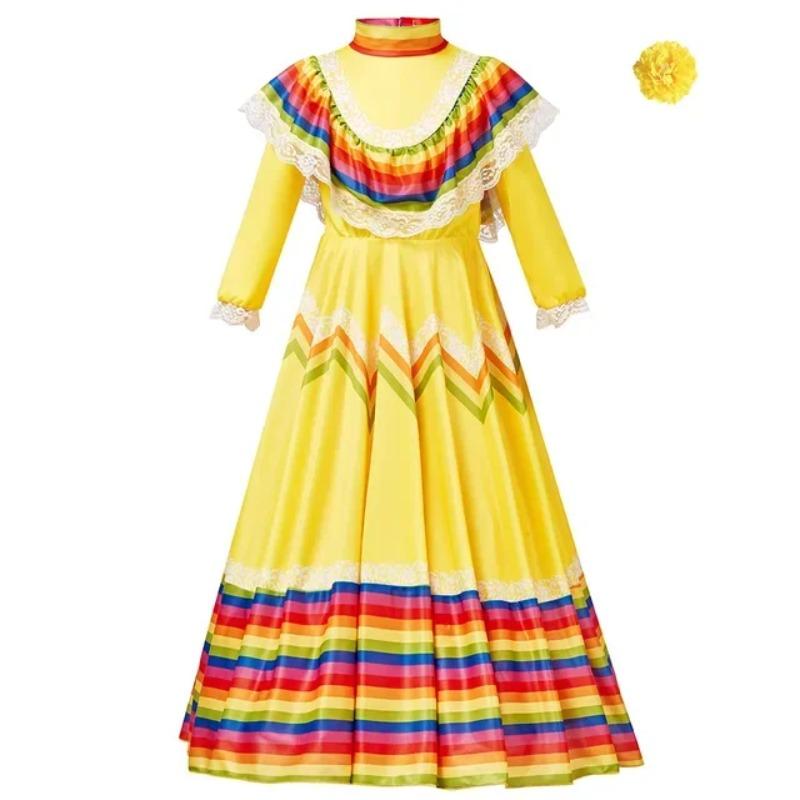 Ethnic Dance Dress Halloween Costume Girls School Stage Cosplay Costume XS жёлтый