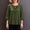 ZANZEA Women Casual Round Neck Solid Color Loose 3/4 Sleeve Blouse