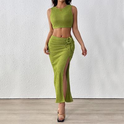 Sommer Damen Kordelzug Split Rock Ärmellose Weste Zweiteiliges Set