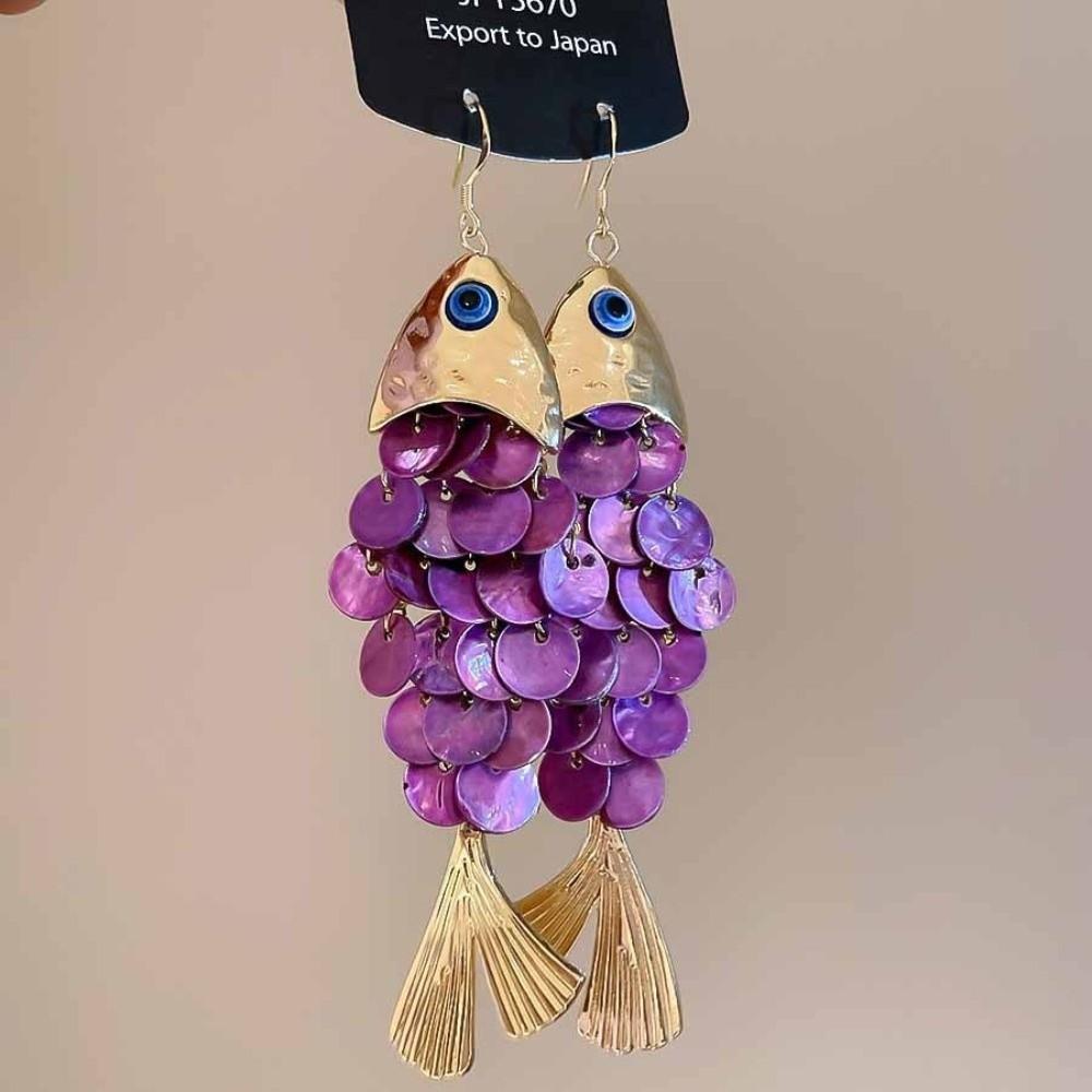 Personality Fish-shaped Earrings Scaly Dangle Earrings Imitation Shell Tassel Earrings  Festival