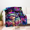 "80er Jahre Neon Musikfestival Kopfhörer Damen Hoodie" Decke Flanell Überwurfdecke für Sofa, Bett, Reisen, Camping, Büro
