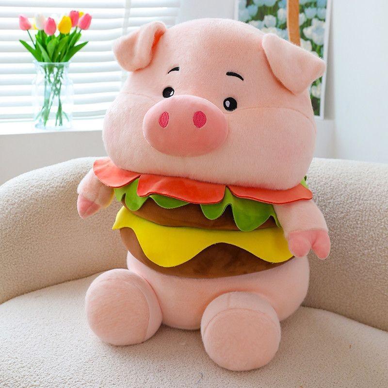 

Adorable Hamburger Pig Plush Toy Soft Stuffed Animal Doll For Kids Birthday Gift 25cm/9.84in розовый