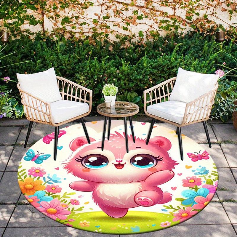 1pc Soft, Absorbent & Non Slip Pink Bear Round Rug Soft Circle Rug for Living Room & Bedroom Decor, Chair Mats, and Unforgettable Home Gifts