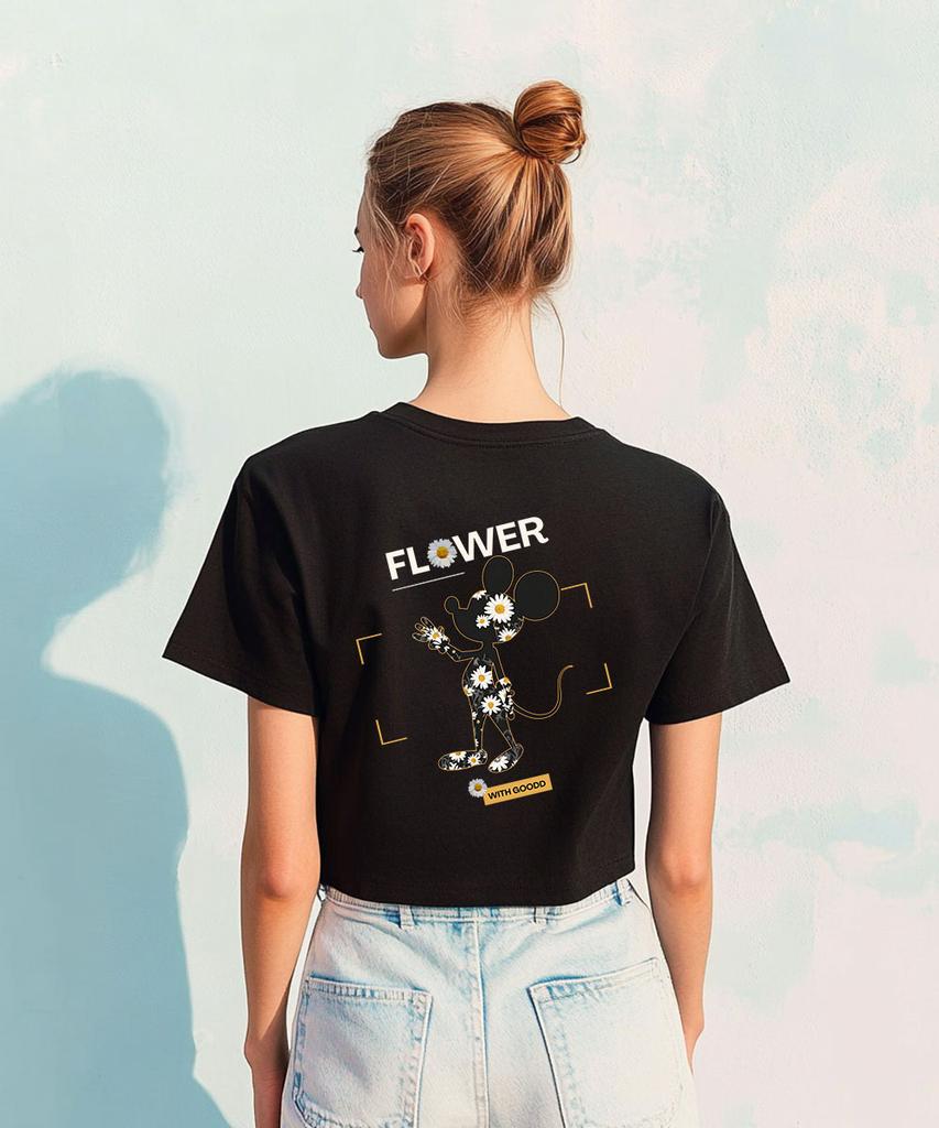 ONEHUNDREDPERCENT FOR WOMAN Ohpxgoodd Bflower Mouse Women'S Crop Short Sleeve Tee