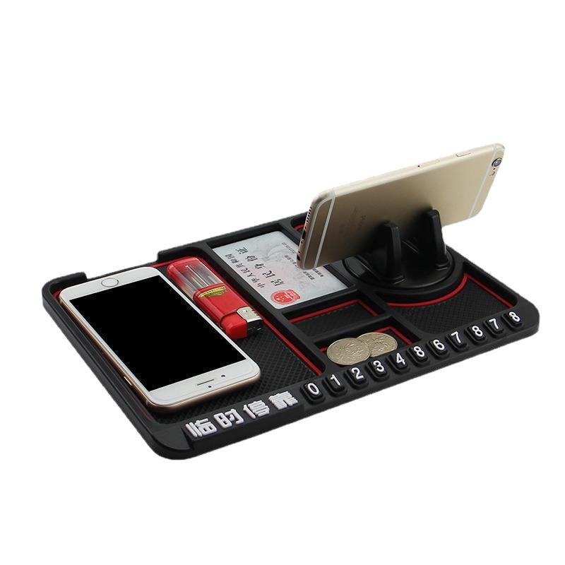 4in1 Car Phone Holder Car Parking Number Card Multifunctional Non-Slip Mat Silicone Dashboard Anti Slide Pad Navigation Support