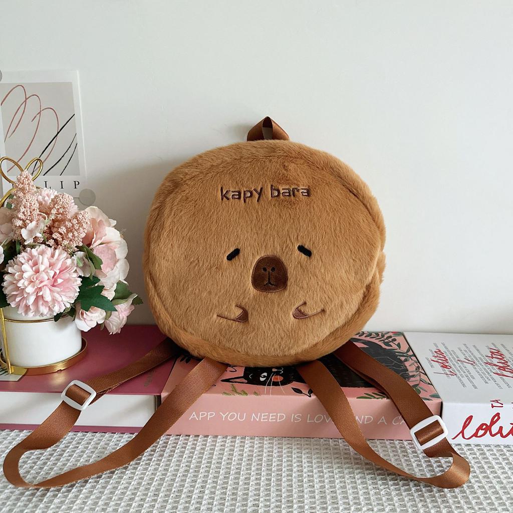 Cartoon Wasser Meerschweinchen niedlich kleine runde Tasche Mädchen Herz Student große Kapazität niedlich lustige Stickerei Capybara Rucksack