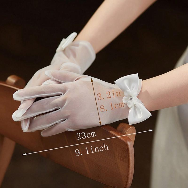 Seethrough Sheer Bowknot Bridal Gloves Elegant Nylon Easy To Wear Short Gloves for Wedding Ceremonies Bride Accessory