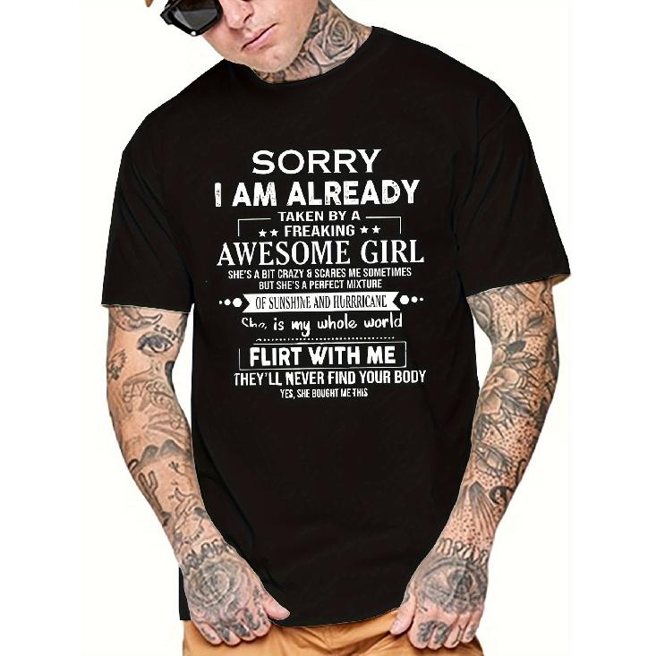 1pz T-shirt Casual da Uomo a Maniche Corte - Stampa 'Scusa, Sono Già Preso da una Persona Fantastica', Girocollo, Vestibilità Regolare, Top per Tutte le Stagioni, Regalo Perfetto per