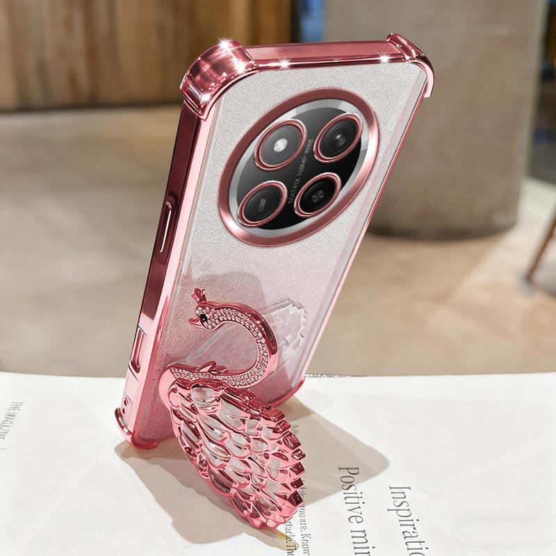 KEYSION Shockproof Plating Phone Case for HONOR X9c 5G Clear TPU Glitter Jewelled Swan kickstand Cover for Huawei Magic7 Lite 5G